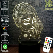 Frozen Elsa Side Face Disney- 3D LED Night Light 7 Colours + Remote Control - Kustombox disney