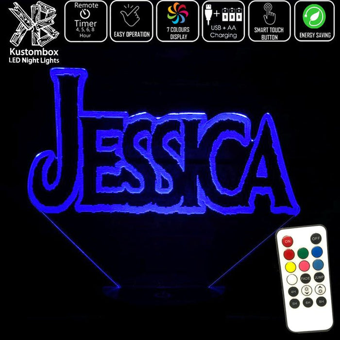 Frozen Font Personalised Name 3D LED Night Light 7 Colours + Remote Control - Kustombox
