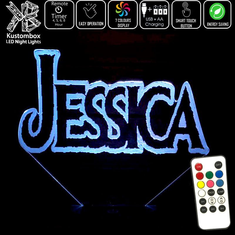 Frozen Font Personalised Name 3D LED Night Light 7 Colours + Remote Control - Kustombox