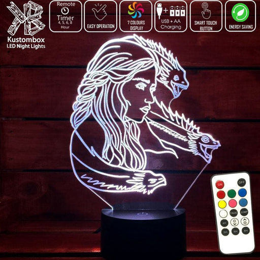 Game of Thrones Daenerys Targaryen - 3D LED Night Light 7 Colours + Remote Control - Kustombox