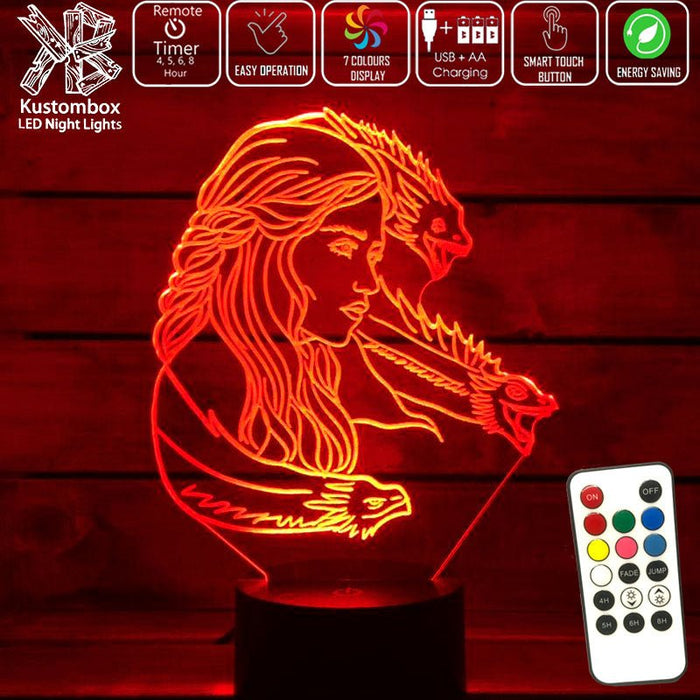 Game of Thrones Daenerys Targaryen - 3D LED Night Light 7 Colours + Remote Control - Kustombox