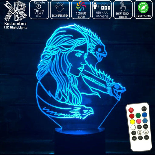 Game of Thrones Daenerys Targaryen - 3D LED Night Light 7 Colours + Remote Control - Kustombox