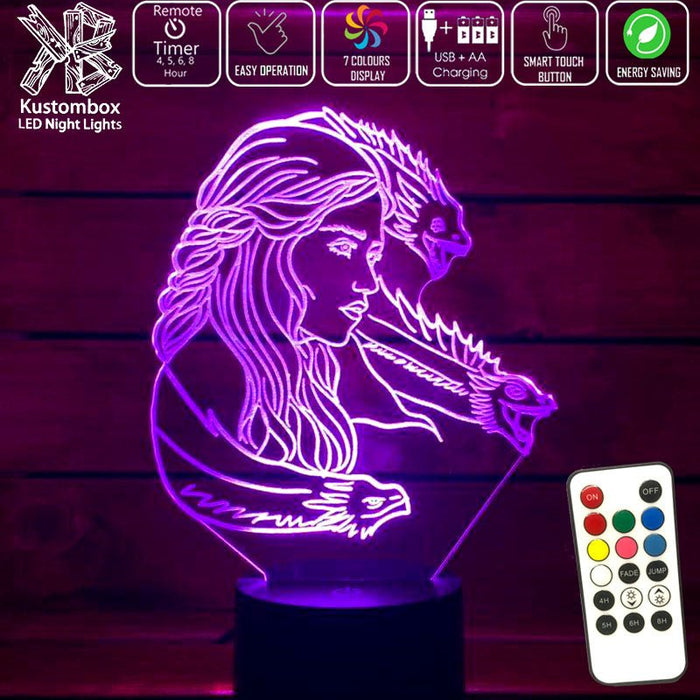Game of Thrones Daenerys Targaryen - 3D LED Night Light 7 Colours + Remote Control - Kustombox