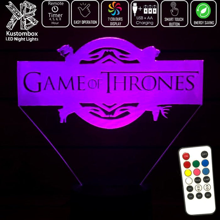 Game of Thrones Logo- 3D LED Night Light 7 Colours + Remote Control - Kustombox