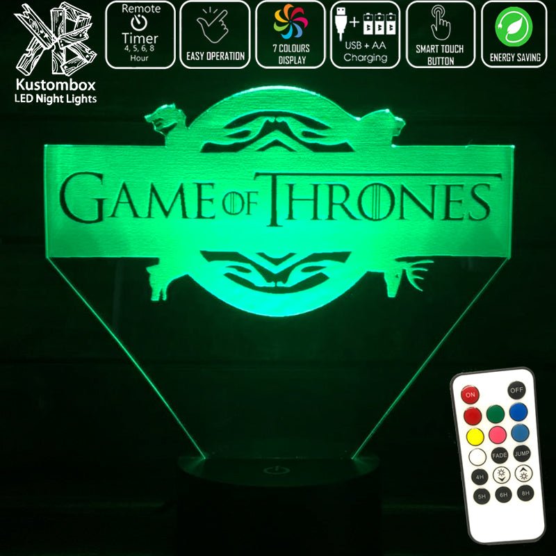 Game of Thrones Logo- 3D LED Night Light 7 Colours + Remote Control - Kustombox