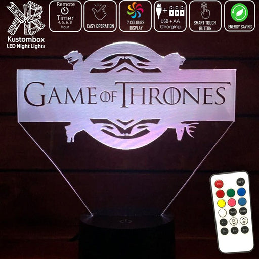 Game of Thrones Logo- 3D LED Night Light 7 Colours + Remote Control - Kustombox