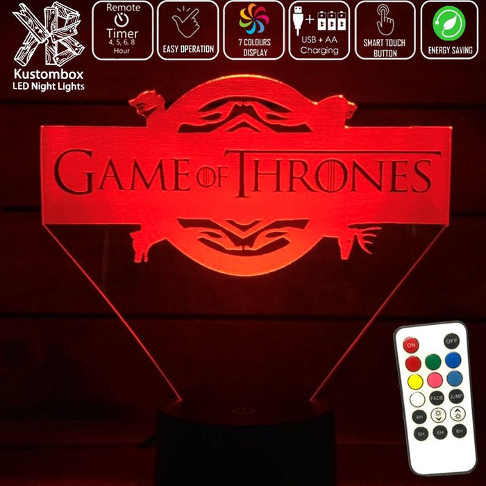 Game of Thrones Logo- 3D LED Night Light 7 Colours + Remote Control - Kustombox