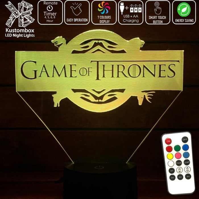 Game of Thrones Logo- 3D LED Night Light 7 Colours + Remote Control - Kustombox