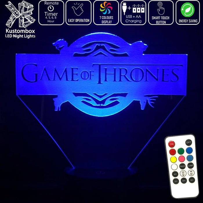 Game of Thrones Logo- 3D LED Night Light 7 Colours + Remote Control - Kustombox
