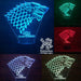 Game of Thrones Stark Sigil - 3D LED Night Light 7 Colours + Remote Control - Kustombox