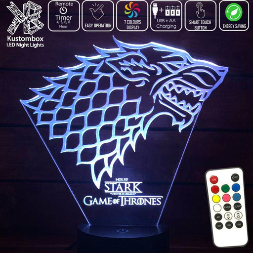 Game of Thrones Stark Sigil - 3D LED Night Light 7 Colours + Remote Control - Kustombox