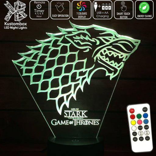 Game of Thrones Stark Sigil - 3D LED Night Light 7 Colours + Remote Control - Kustombox