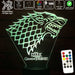 Game of Thrones Stark Sigil - 3D LED Night Light 7 Colours + Remote Control - Kustombox