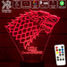 Game of Thrones Stark Sigil - 3D LED Night Light 7 Colours + Remote Control - Kustombox