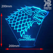Game of Thrones Stark Sigil - 3D LED Night Light 7 Colours + Remote Control - Kustombox