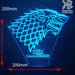 Game of Thrones Stark Sigil - 3D LED Night Light 7 Colours + Remote Control - Kustombox