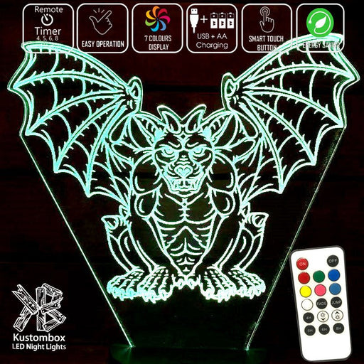 Gothic Gargole - 3D LED Night Light 7 Colours + Remote Control - Kustombox