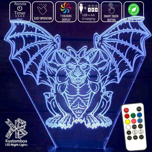 Gothic Gargole - 3D LED Night Light 7 Colours + Remote Control - Kustombox