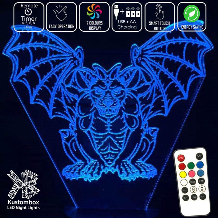 Gothic Gargole - 3D LED Night Light 7 Colours + Remote Control - Kustombox