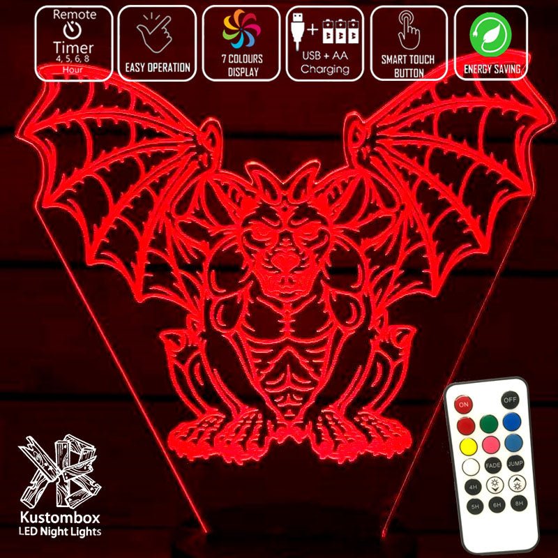 Gothic Gargole - 3D LED Night Light 7 Colours + Remote Control - Kustombox