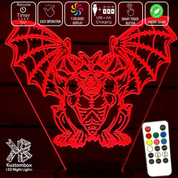 Gothic Gargole - 3D LED Night Light 7 Colours + Remote Control - Kustombox