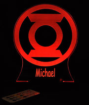Green Lantern Logo Personalised Name - 3D LED Night Light 7 Colours + Remote Control - Kustombox