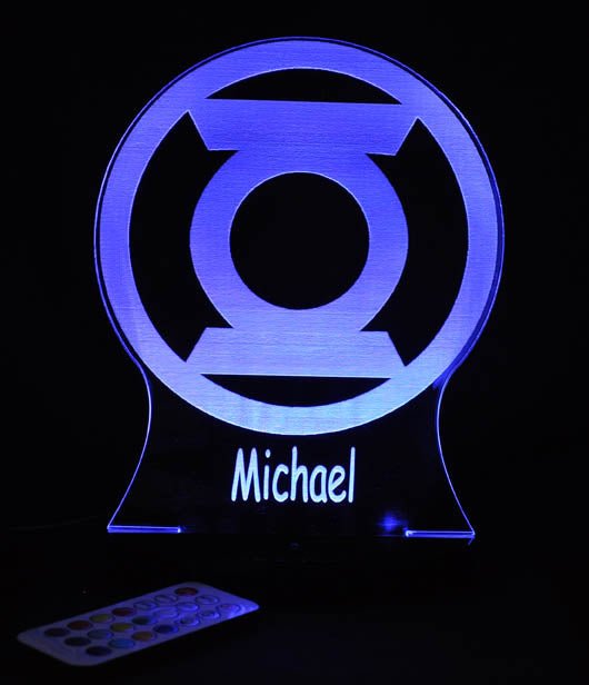 Green Lantern Logo Personalised Name - 3D LED Night Light 7 Colours + Remote Control - Kustombox