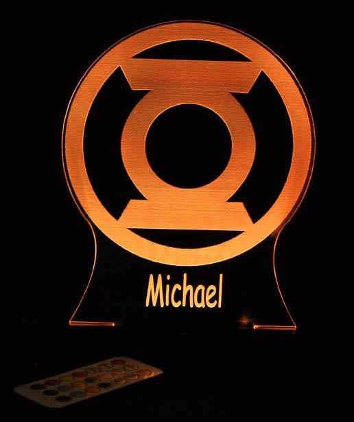 Green Lantern Logo Personalised Name - 3D LED Night Light 7 Colours + Remote Control - Kustombox
