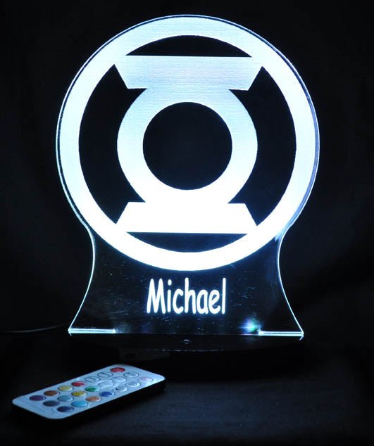 Green Lantern Logo Personalised Name - 3D LED Night Light 7 Colours + Remote Control - Kustombox