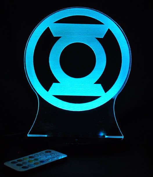 Green Lantern Logo Personalised Name - 3D LED Night Light 7 Colours + Remote Control - Kustombox