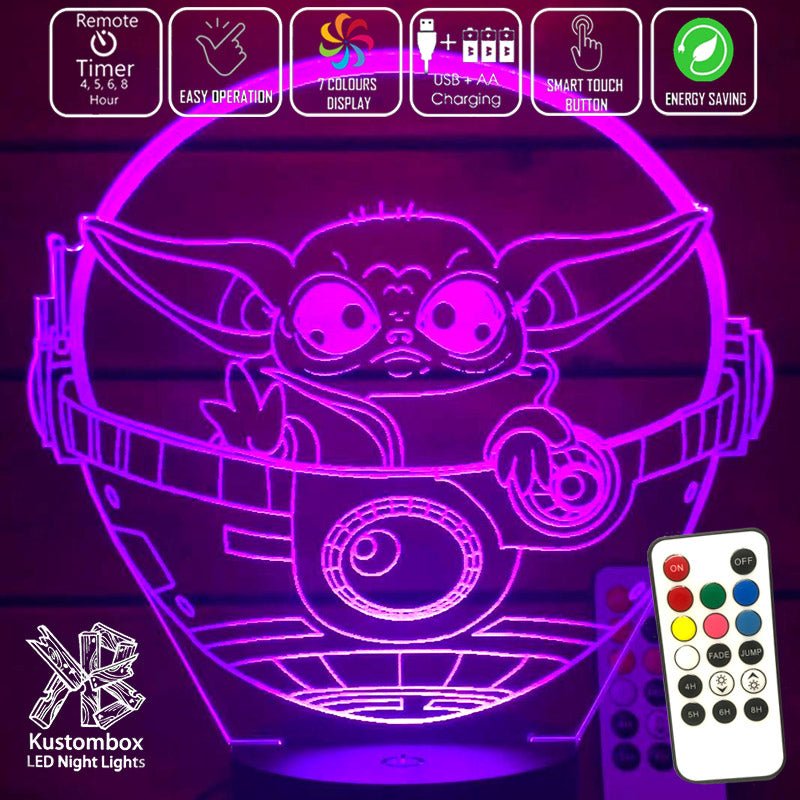 Grogu in Pod Yoda Mandolorian Star Wars - LED Night Light 7 Colours + Remote Control - Kustombox