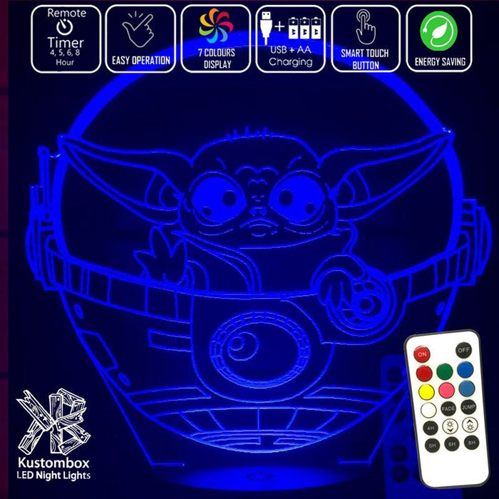 Grogu in Pod Yoda Mandolorian Star Wars - LED Night Light 7 Colours + Remote Control - Kustombox
