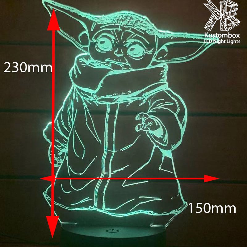 Groku Baby Yoda Mandolorian Star Wars - LED Night Light 7 Colours + Remote Control - Kustombox