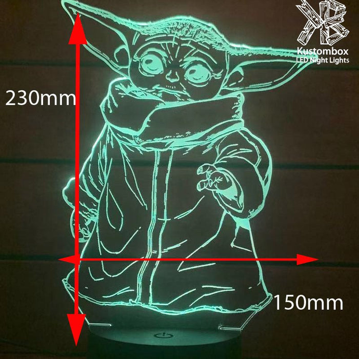 Groku Baby Yoda Mandolorian Star Wars - LED Night Light 7 Colours + Remote Control - Kustombox