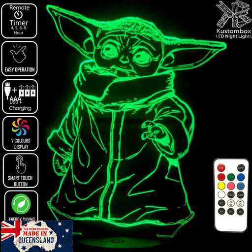 Groku Baby Yoda Mandolorian Star Wars - LED Night Light 7 Colours + Remote Control - Kustombox