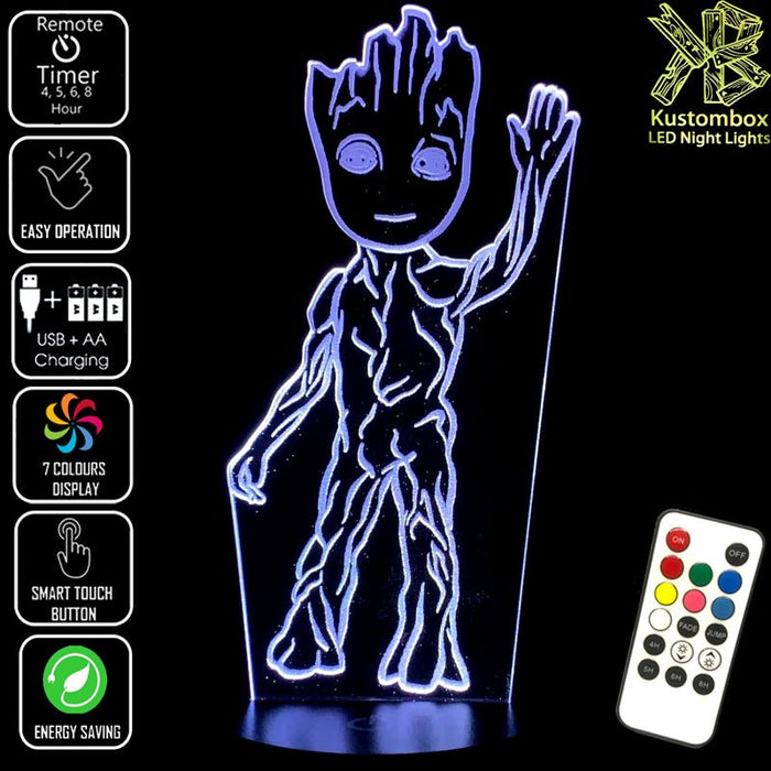 Groot Guardians of the Galaxy Marvel - 3D LED Night Light 7 Colours + Remote Control - Kustombox