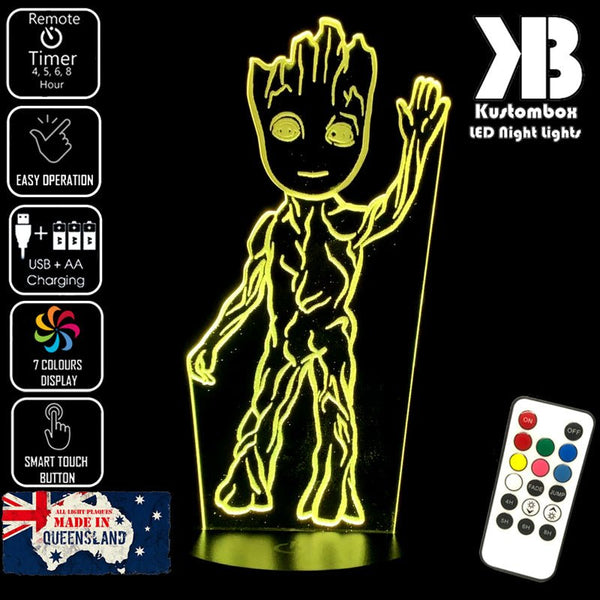 Groot Guardians of the Galaxy Marvel - 3D LED Night Light 7 Colours + Remote Control - Kustombox