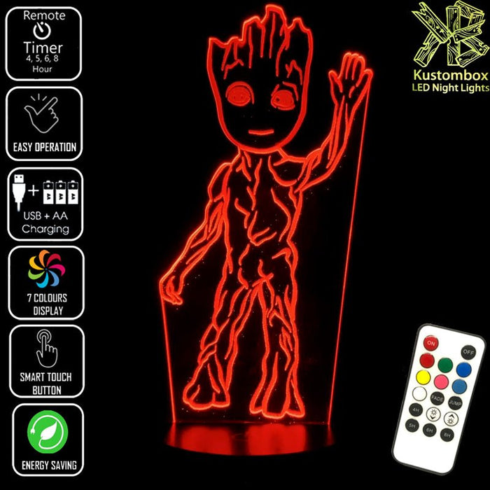 Groot Guardians of the Galaxy Marvel - 3D LED Night Light 7 Colours + Remote Control - Kustombox