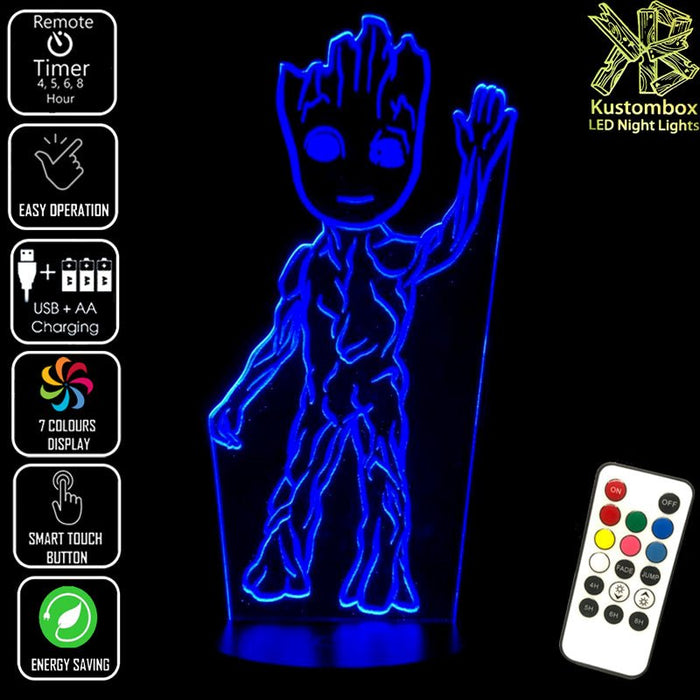 Groot Guardians of the Galaxy Marvel - 3D LED Night Light 7 Colours + Remote Control - Kustombox