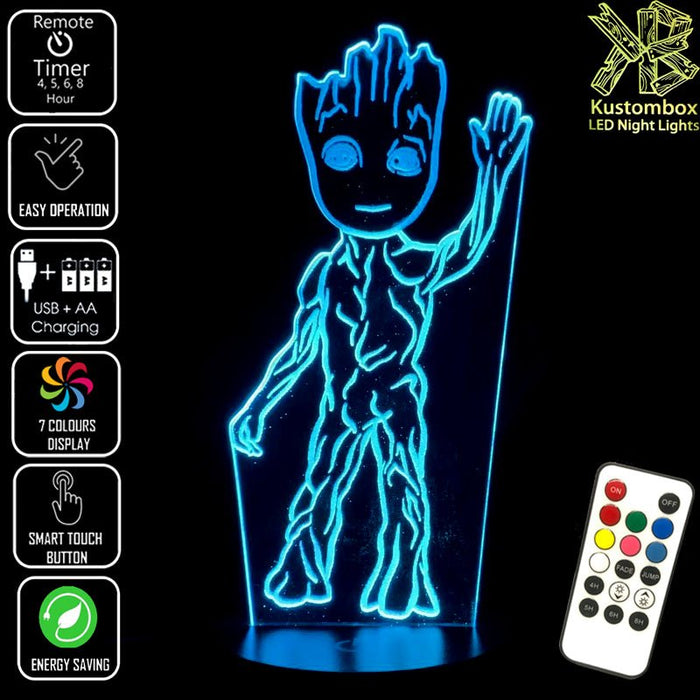 Groot Guardians of the Galaxy Marvel - 3D LED Night Light 7 Colours + Remote Control - Kustombox
