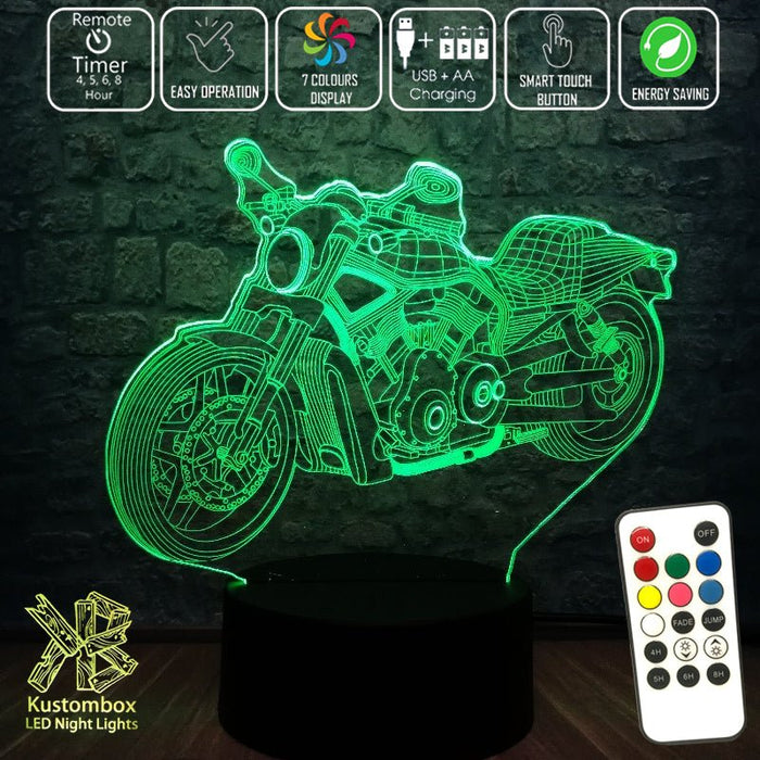Harley Davidison Motorbike 3D - LED Night Light 7 Colours + Remote Control - Kustombox