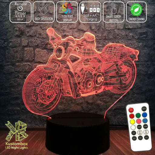 Harley Davidison Motorbike 3D - LED Night Light 7 Colours + Remote Control - Kustombox