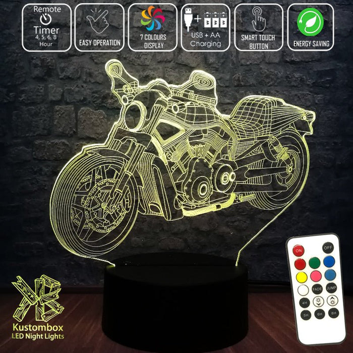 Harley Davidison Motorbike 3D - LED Night Light 7 Colours + Remote Control - Kustombox