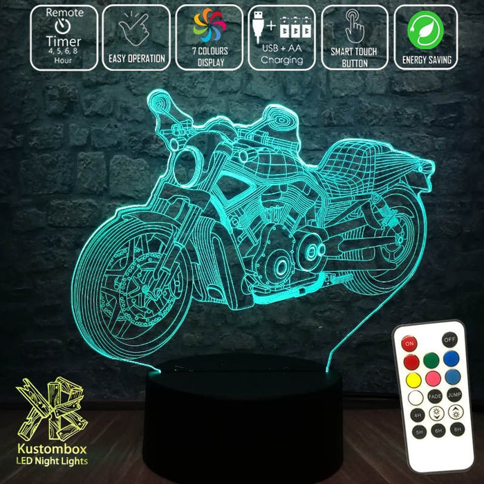 Harley Davidison Motorbike 3D - LED Night Light 7 Colours + Remote Control - Kustombox