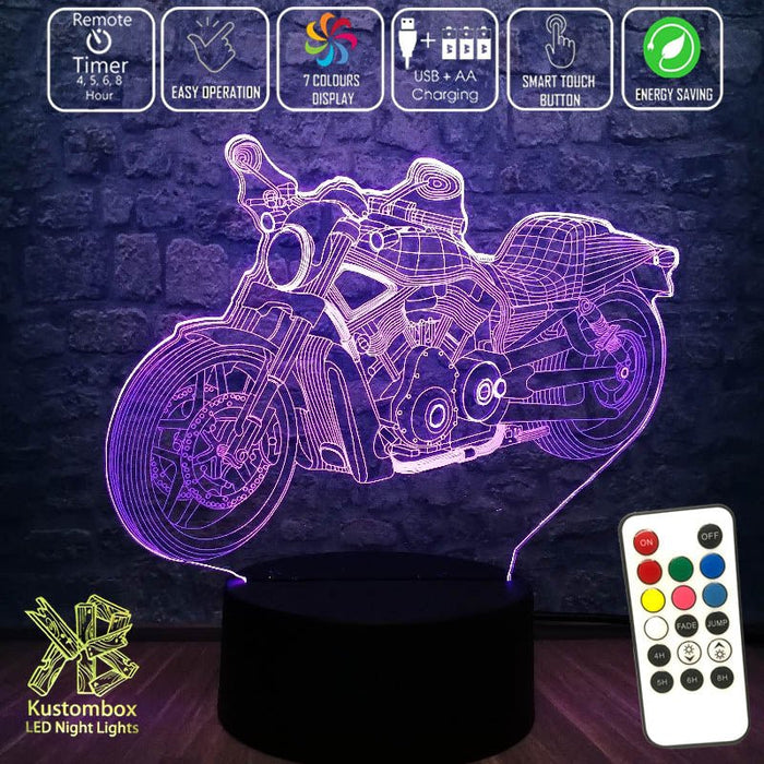 Harley Davidison Motorbike 3D - LED Night Light 7 Colours + Remote Control - Kustombox