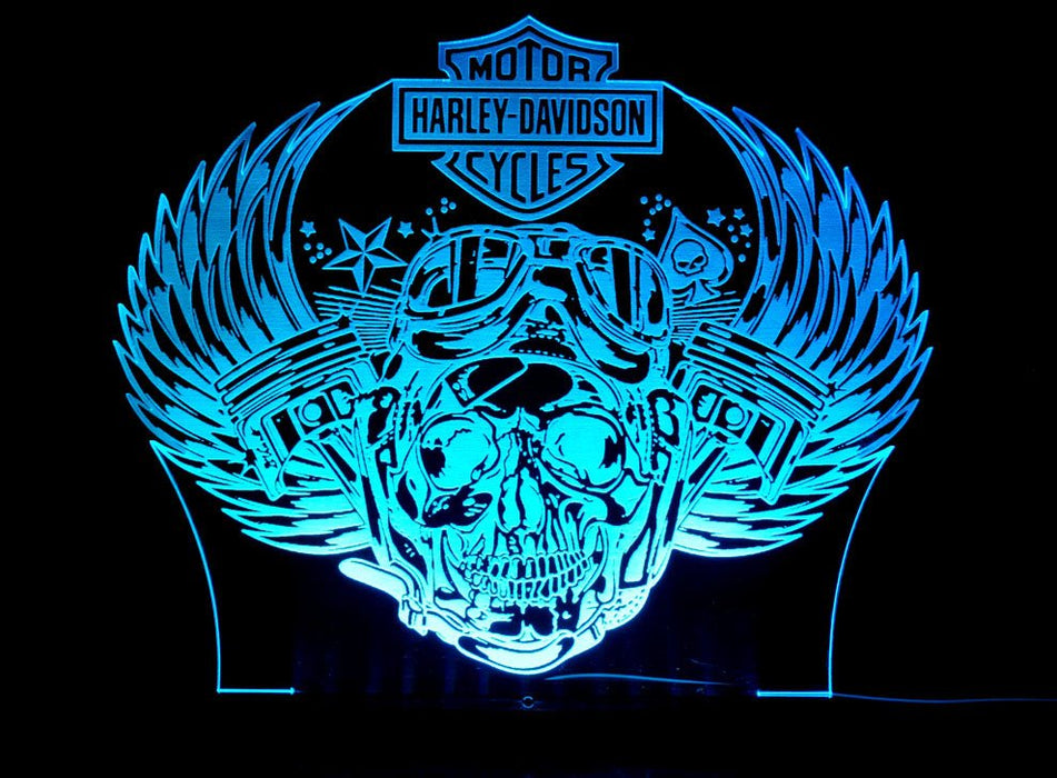 Harley Davidison Skull Piston Motorbike - 3D LED Night Light 7 Colours + Remote Control - Kustombox