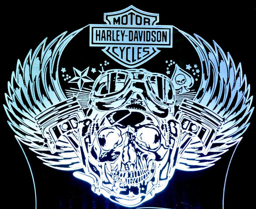 Harley Davidison Skull Piston Motorbike - 3D LED Night Light 7 Colours + Remote Control - Kustombox