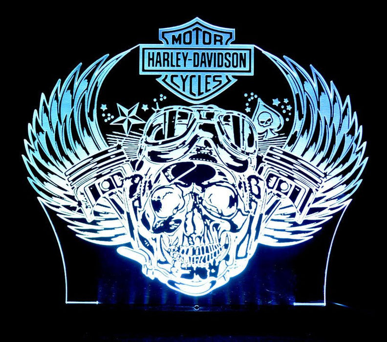 Harley Davidison Skull Piston Motorbike - 3D LED Night Light 7 Colours + Remote Control - Kustombox