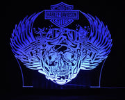 Harley Davidison Skull Piston Motorbike - 3D LED Night Light 7 Colours + Remote Control - Kustombox