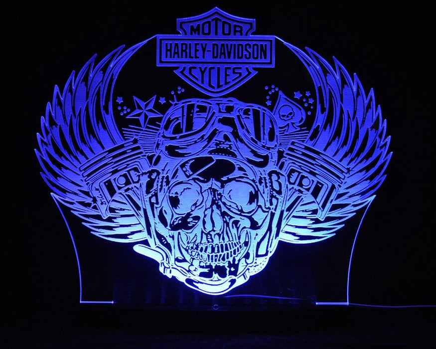 Harley Davidison Skull Piston Motorbike - 3D LED Night Light 7 Colours + Remote Control - Kustombox
